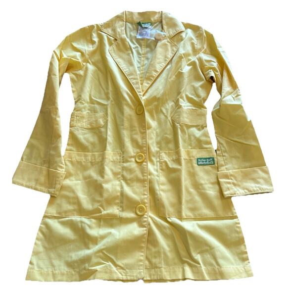 NWT Butter Soft Ledro Scrub Jacket Womens XS Yellow Lab Coat Nurse Uniform Retro - Picture 1 of 12